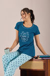 Sweet Moon Knit Cotton Pyjama Set - Skyblue Darkblue — thumbnail 5